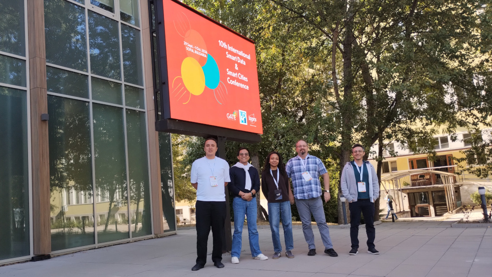 UrbäNRG Lab colleagues at GeoSofia 2026, from left: Camilo León-Sánchez, Richard Dean Morales, Hiba Doi, Giorgio Agugiaro and Taşkın Özkan