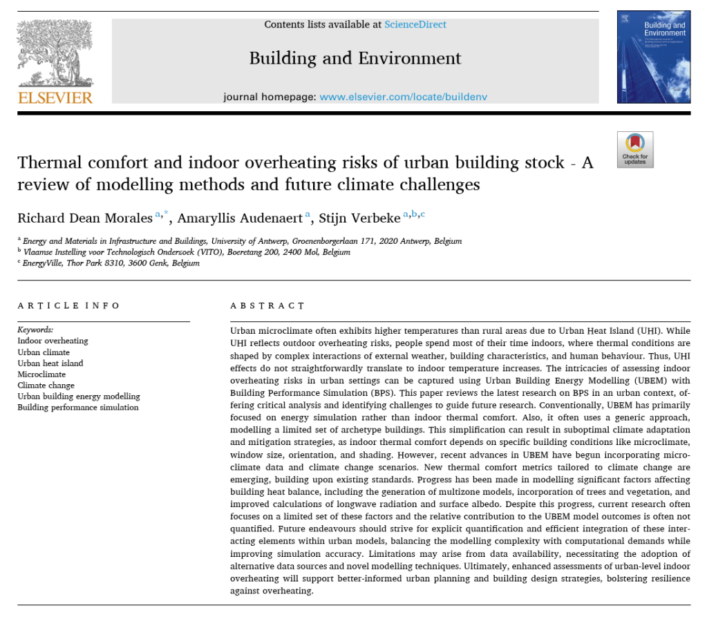 New Publication in Thermal Comfort and Urban Indoor Overheating